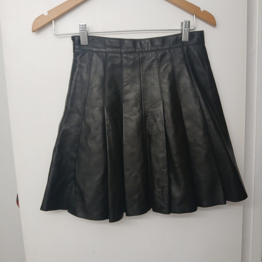 Saint Laurent Black Skater Leather Skirt